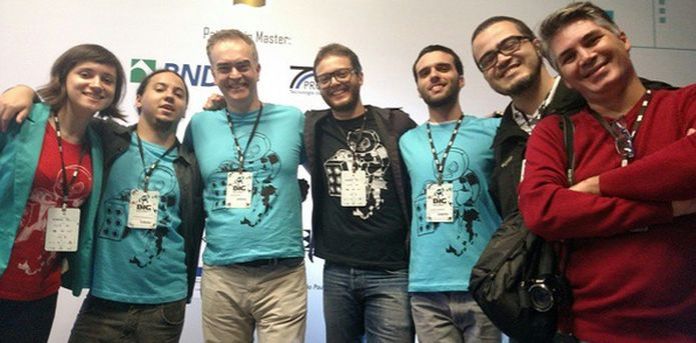 Camilla Slotfeldt Viana, Jefferson Bandeira, Andrew Walker (GameFounders), Eduardo Lamhut, Matheus Rodrigues, aquele que escreve este artigo e o jornalista Kao Tokio / Foto: Arquivo Pessoal